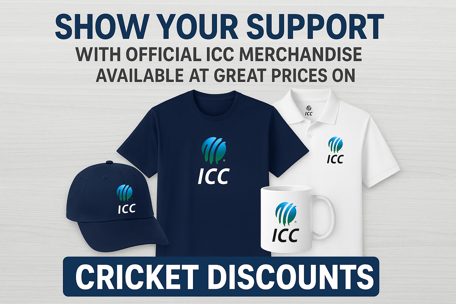 Show your support with official ICC merchandise, available at great prices on Cricket Discounts.